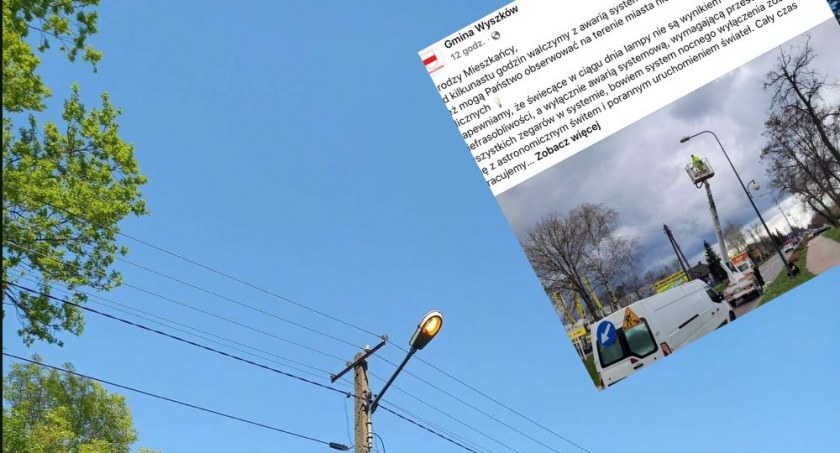 Na terenie całej gminy można było zauważyć zapalone lampy w południe/Zdjęcie: screen Fb Spotted Wyszków; screen Fb Gmina Wyszkow 