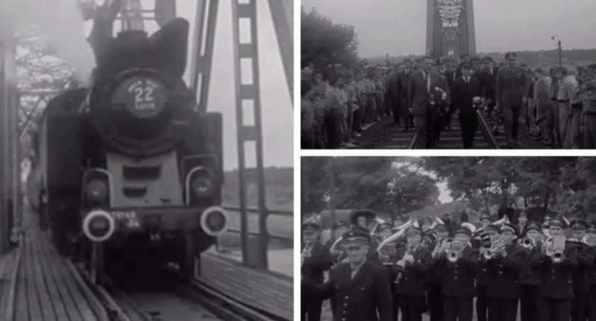 Film przedstawia otwarcie mostu kolejowego na Bugu w 1961 roku. / Zdjęcia: kadry z archiwalnego filmu TVP 