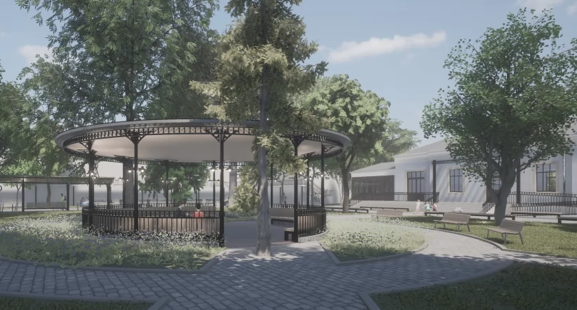 Wizualizacja terenu przed dworcem w Wyszkowie. / Zdjęcie: Fb Park Kolejowy Wyszków 