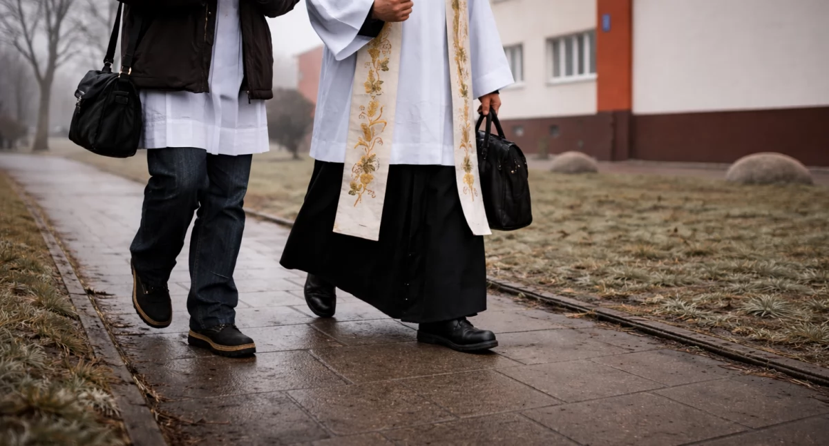 Księża odwiedzają swoich parafian. / Zdjęcie: wygenerowane za pomocą AI 