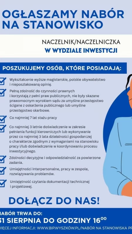 Jest praca! Urząd Miejski w Wyszkowie poszukuje naczelnika