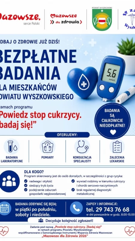 Sprawdź, czy nie grozi Ci cukrzyca! Bezpłatne badania dla mieszkańców powiatu wyszkowskiego 