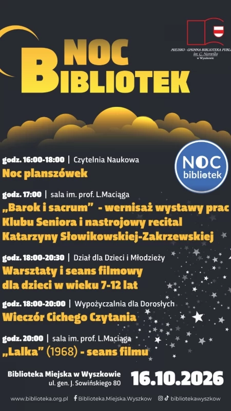To będzie wyjątkowa noc w wyszkowskiej bibliotece. Zobacz, co przygotowano
